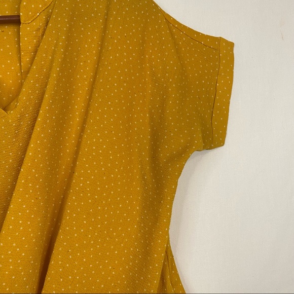 CURE Mustard Yellow White Polka Dot Retro Blouse Gathered Waist Size Medium - Picture 3 of 8